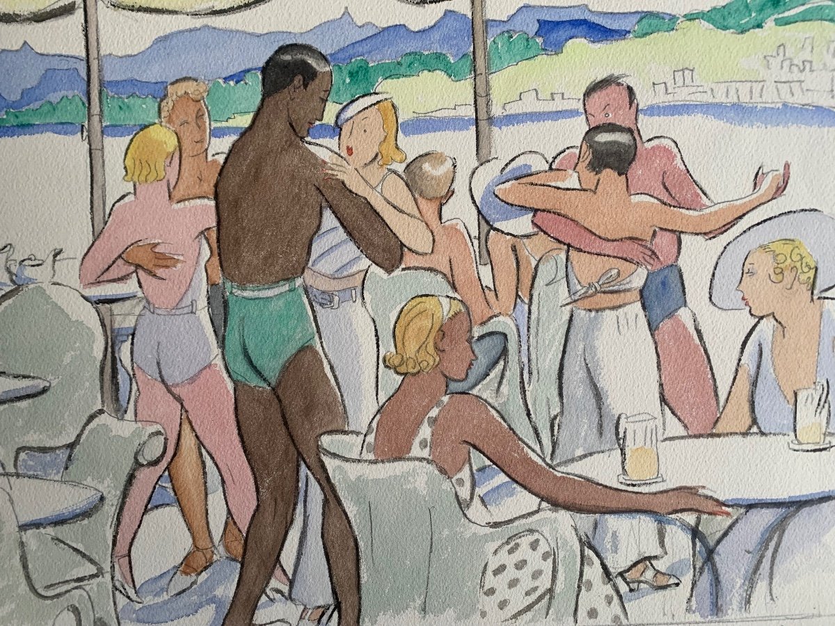 Juan Les Pins 1930 Bal Sur La Plage Par Maud Hunt Squire Peintre Américain 