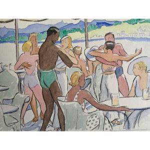 Juan Les Pins 1930 Bal Sur La Plage Par Maud Hunt Squire Peintre Américain 