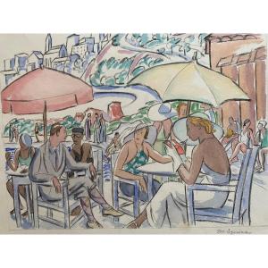 Monte Carlo 1930 Terrace On The Beach By Maud Hunt Squire American Painter