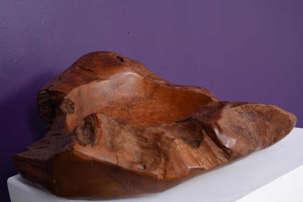 Empty Pocket / Brutalist Sculpture In Olive Wood, Dating From The 70s-photo-7