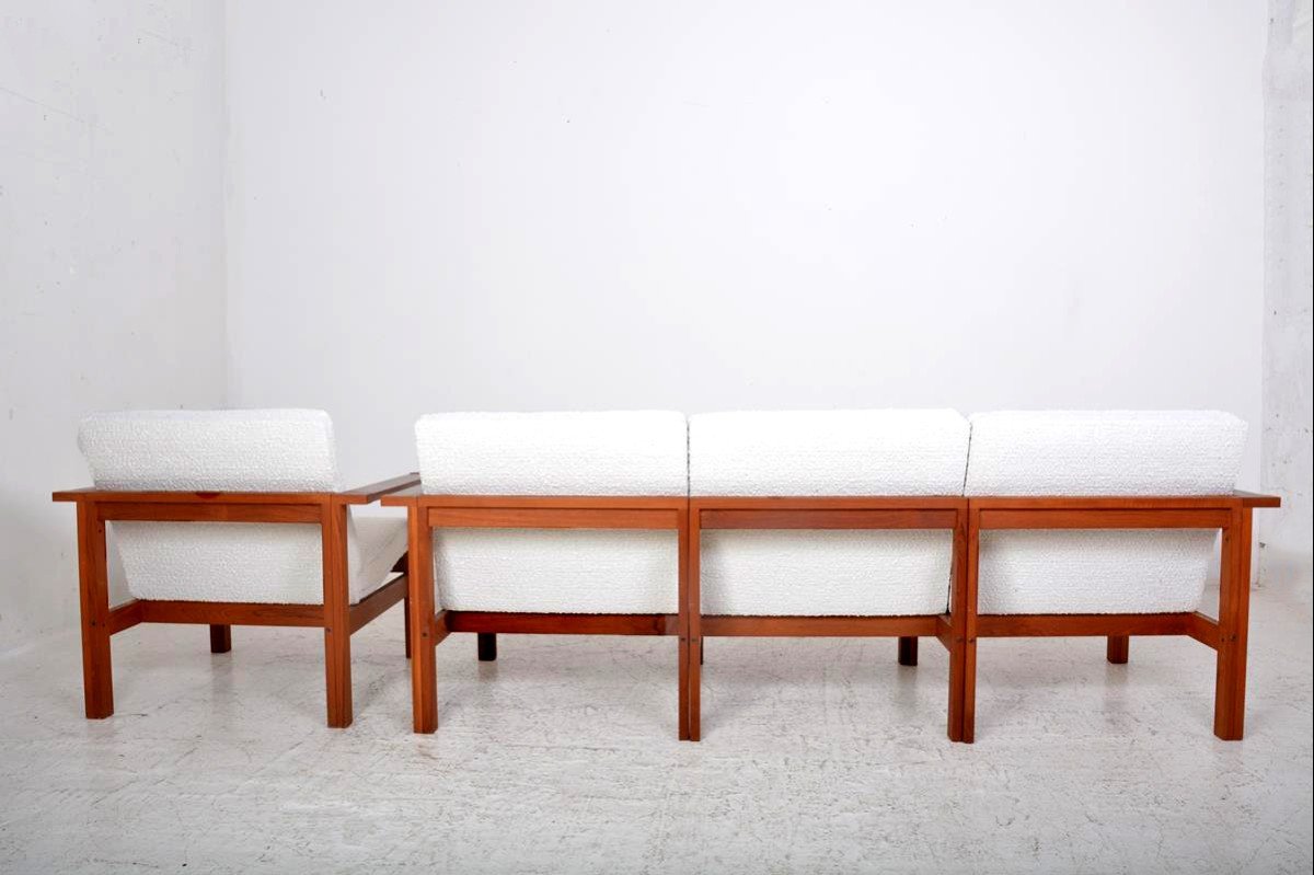 Set Of 4 Armchairs And 2 Coffee Tables “moduline” Designed By Ole Gjerlov Knudsen & Torben Lind-photo-3