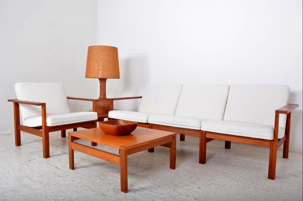 Set de 4 fauteuils et 2 tables basses « Moduline » conçu par Ole Gjerlov Knudsen & Torben 