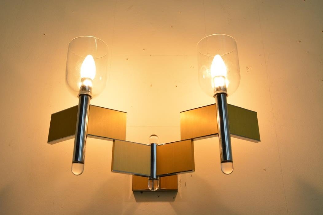 Gaétano Scoiolari Wall Lamp In Metal, Brass And Glass 2 Lights-photo-2