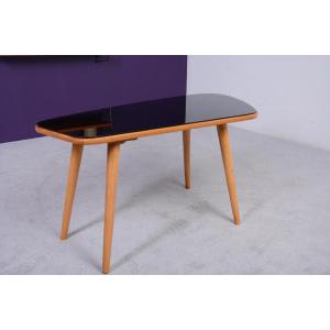 Table basse forme libre, verre noir datant des années 60