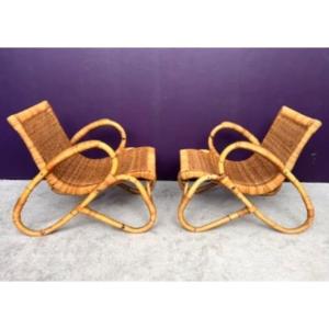 Pair Of Arco Indoor/outdoor Rattan Armchairs From The 70s.