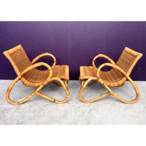 Paire de fauteuils rotin intérieur / extérieur ARCO des années70.