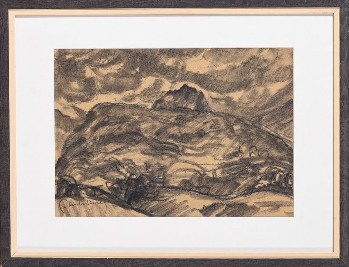 Pierre Combet-descombes (1885-1966) - Mountain Landscape, 1930, Charcoal On Paper-photo-2