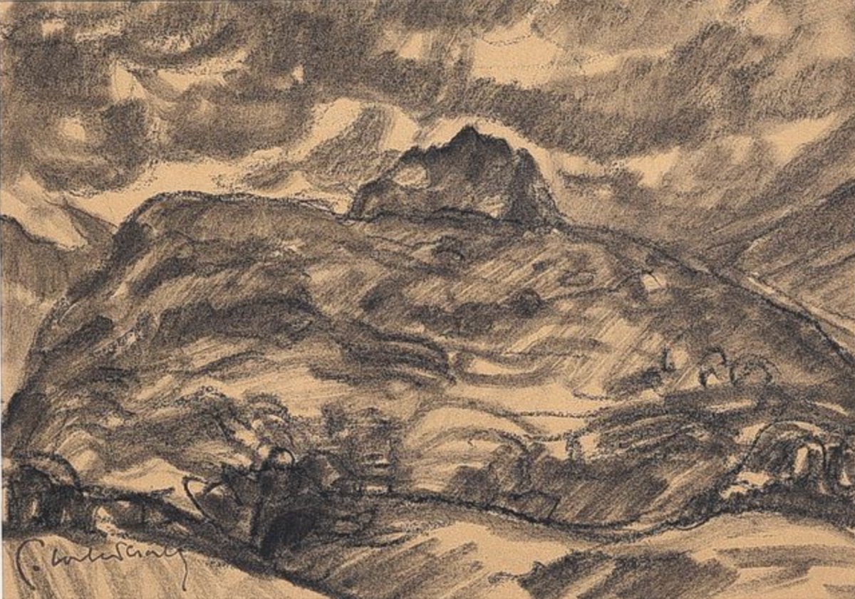 Pierre Combet-descombes (1885-1966) - Mountain Landscape, 1930, Charcoal On Paper