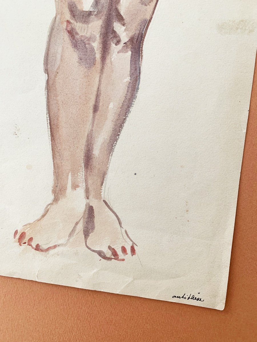 Raphaël Delorme (1885-1962), Etude de jambes, aquarelle et crayon sur papier-photo-1