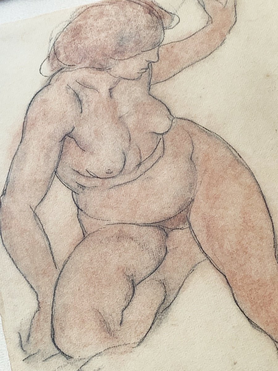 Léon-ernest Drivier (1878-1951), Female Nude, Black And Sanguine Stone On Paper-photo-2