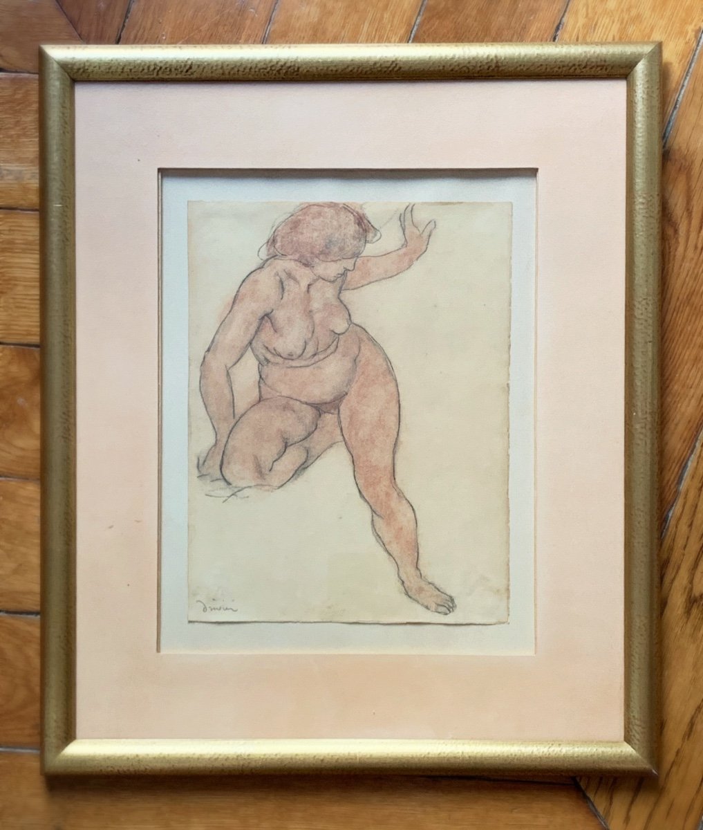 Léon-ernest Drivier (1878-1951), Female Nude, Black And Sanguine Stone On Paper-photo-1