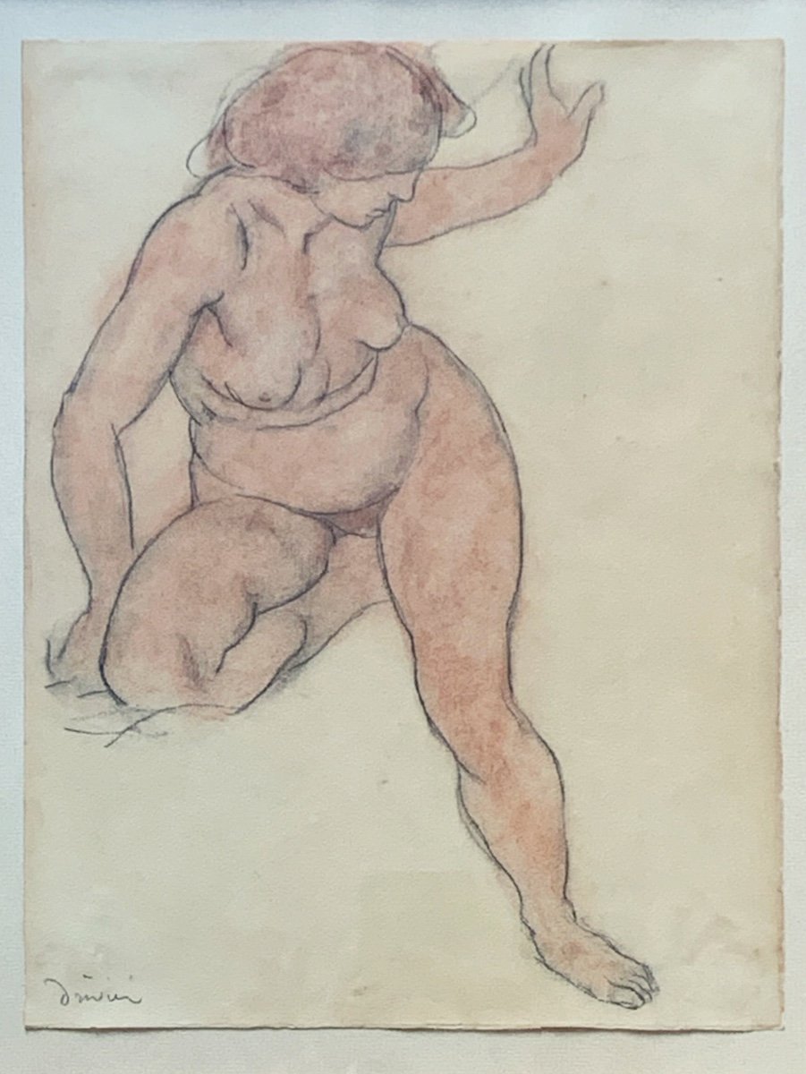 Léon-ernest Drivier (1878-1951), Female Nude, Black And Sanguine Stone On Paper