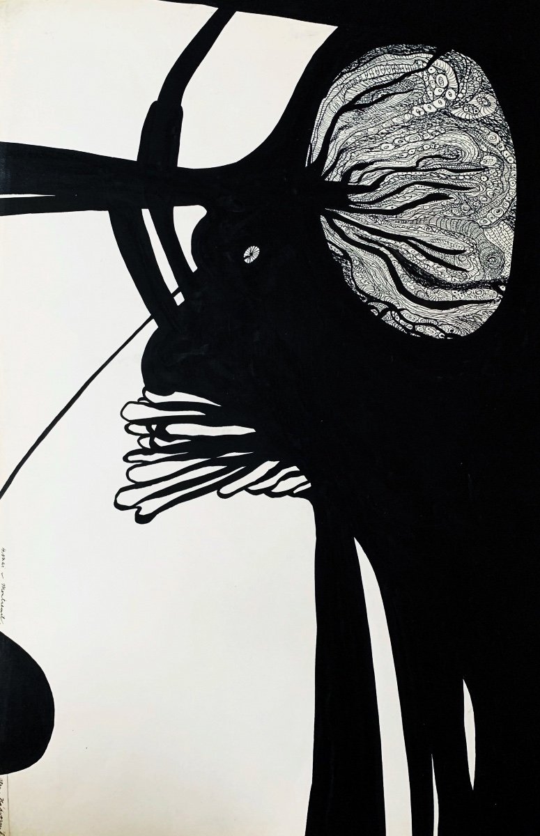 Alena Nadvornikova (née en 1942), Composition zoomorphe, 1979,  encre de Chine sur papier