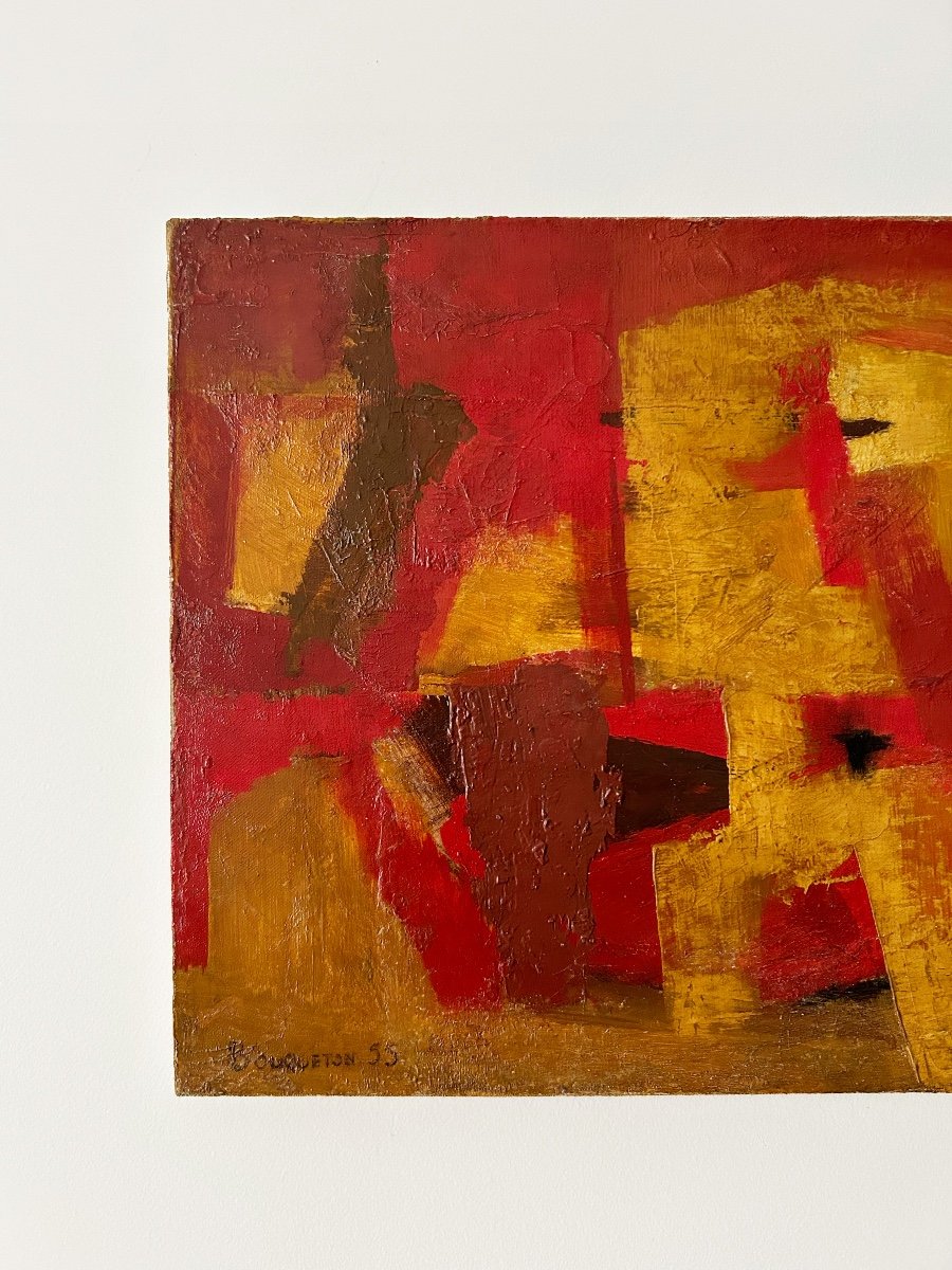 Marcel BOUQUETON (1921-2006), Rouge et jaune, 1955, huile sur toile-photo-2