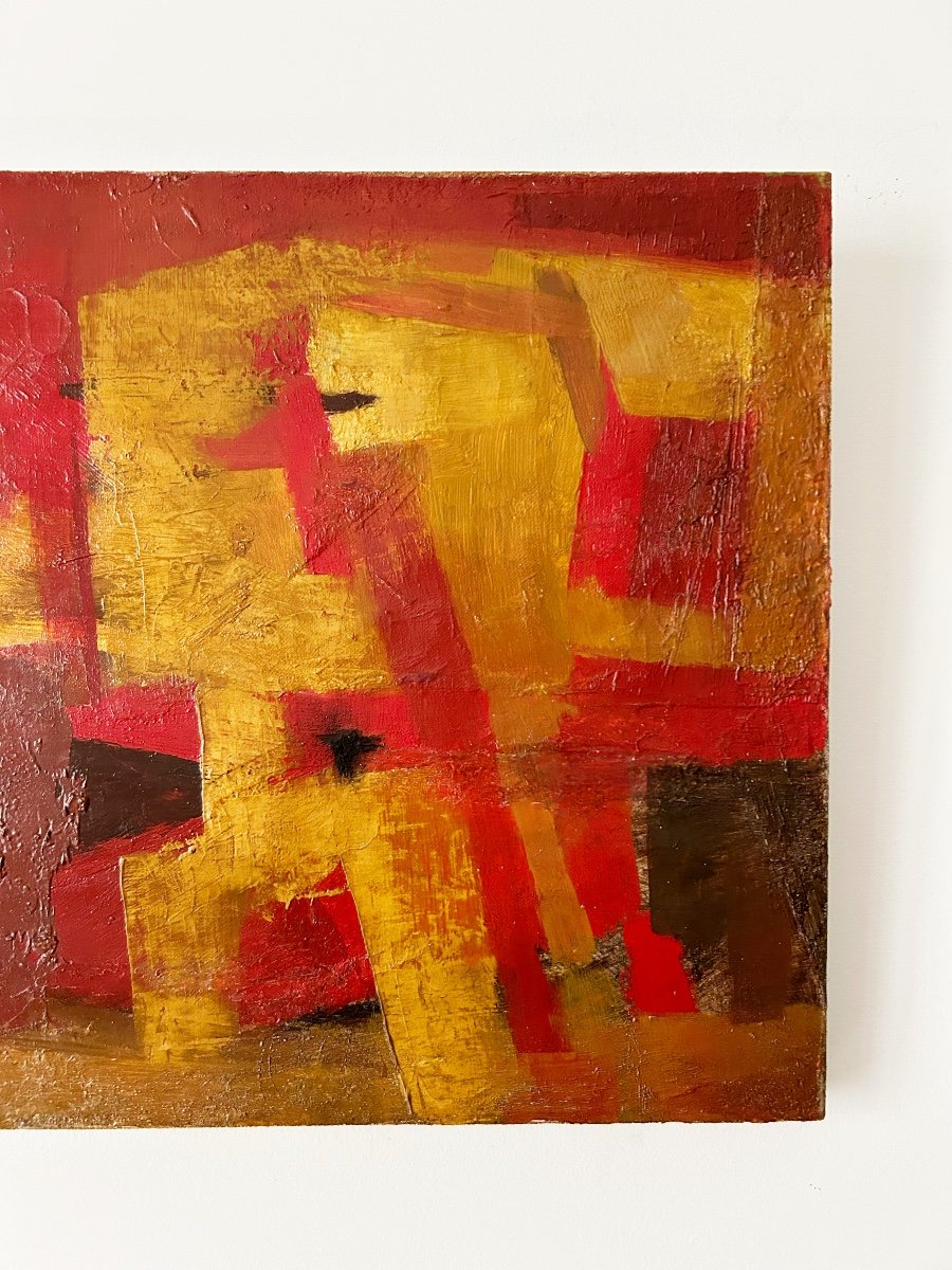 Marcel BOUQUETON (1921-2006), Rouge et jaune, 1955, huile sur toile-photo-3