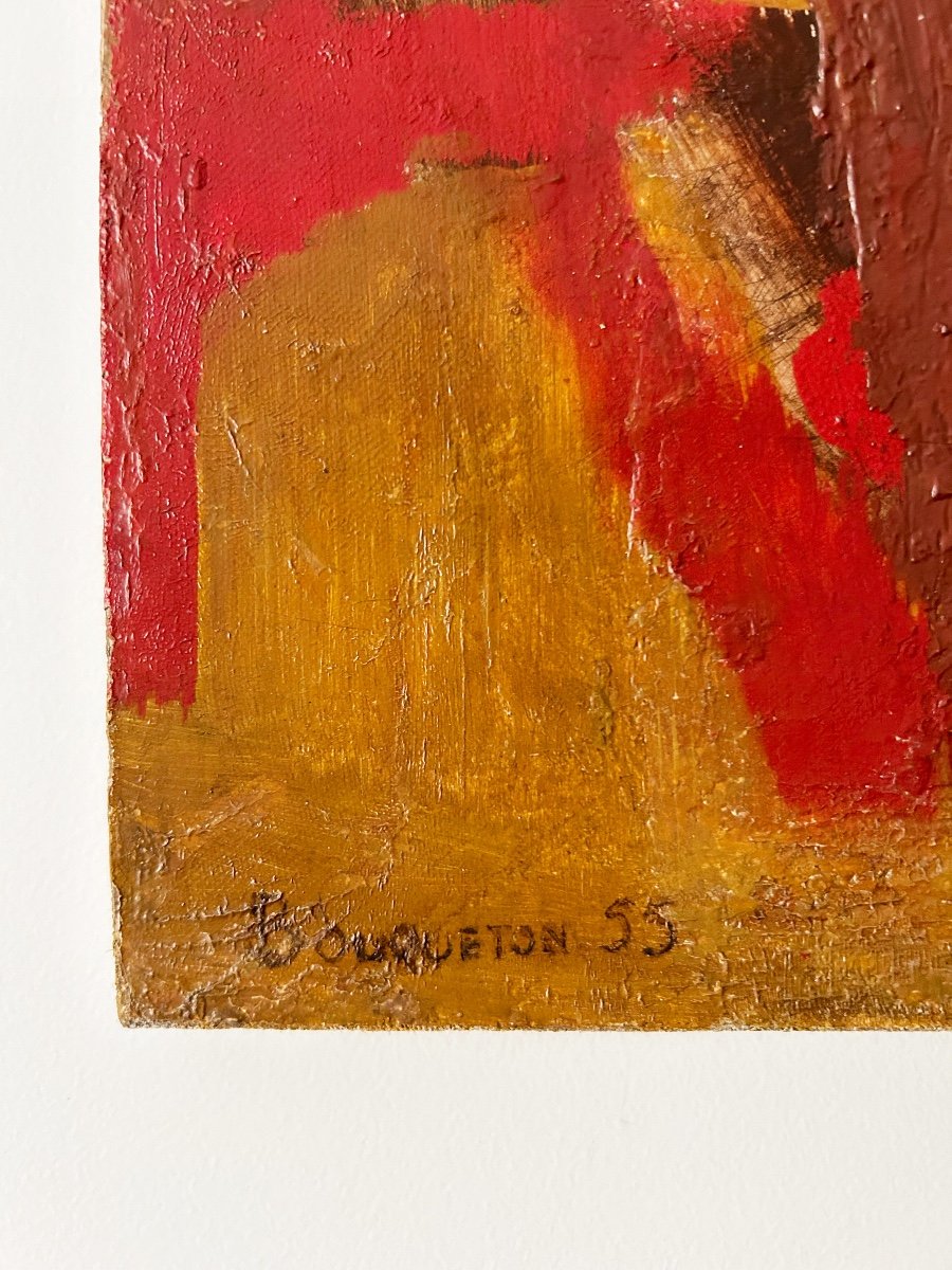 Marcel BOUQUETON (1921-2006), Rouge et jaune, 1955, huile sur toile-photo-4