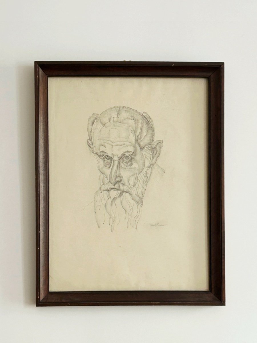 Marcel-lenoir, Jules Oury Dit (1872-1931), Portrait Of A Bearded Man, Pencil And Blush On Paper-photo-3