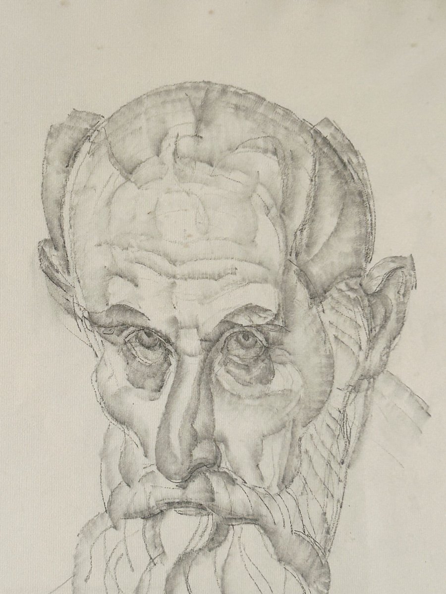 Marcel-lenoir, Jules Oury Dit (1872-1931), Portrait Of A Bearded Man, Pencil And Blush On Paper-photo-4