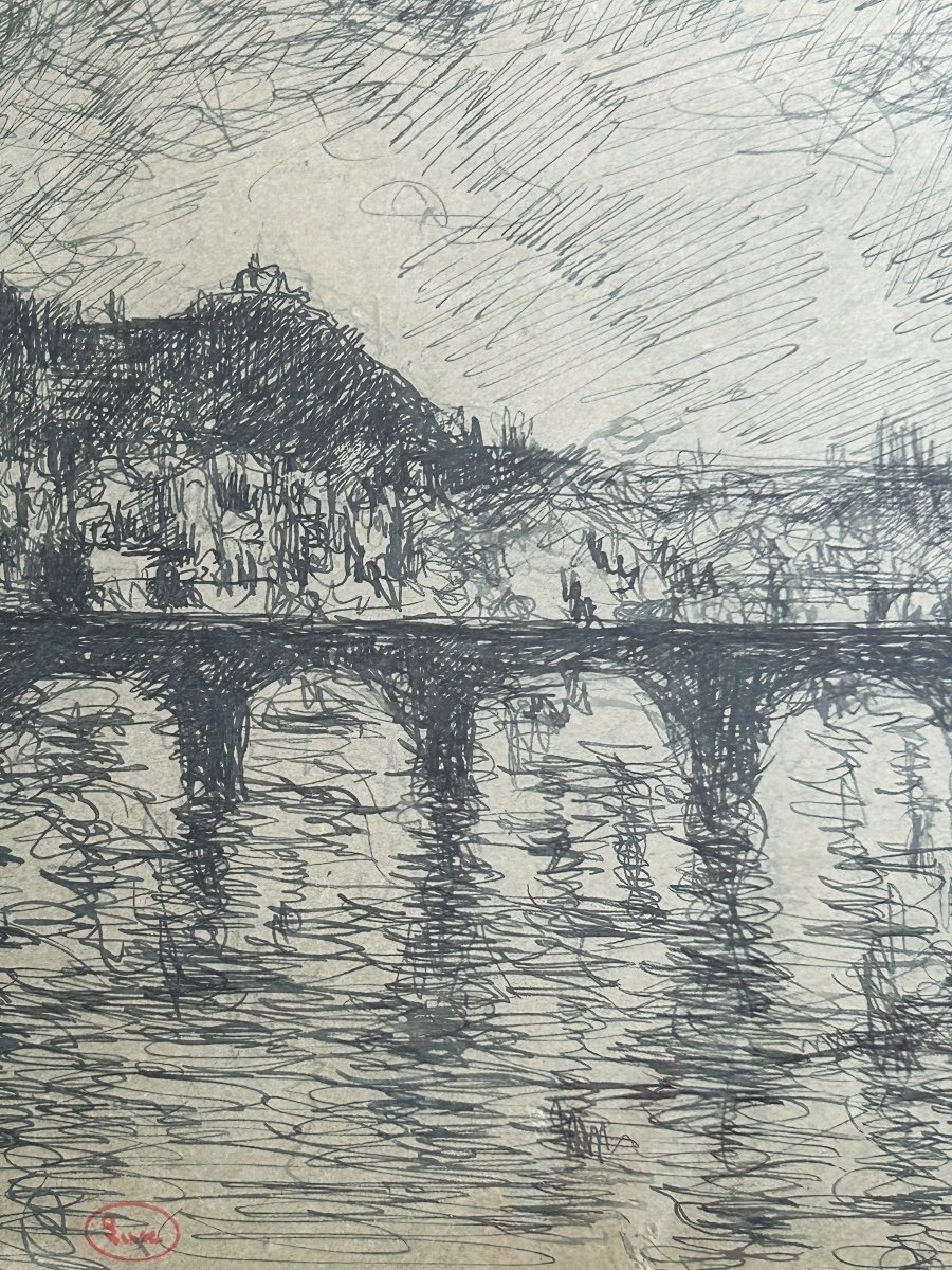 Maximilien Luce (1858-1941), Paris, Pont Sur La Seine, Encre Sur Papier-photo-2