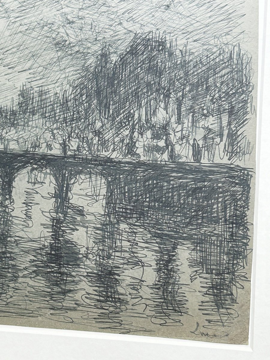 Maximilien Luce (1858-1941), Paris, Pont Sur La Seine, Encre Sur Papier-photo-3