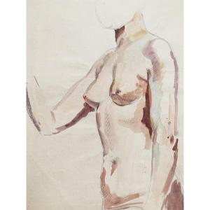 Raphaël Delorme (1885-1962), Study Of A Female Nude, Watercolor And Pencil On Paper