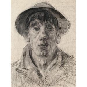 Henry Mirande (1877-1955), Autoportrait, l'Incrédule, circa 1940, fusain sur papier