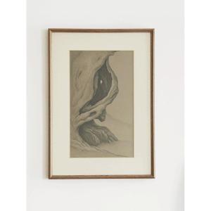 Eugénie O'kin (1880-1948), Landscape, Pencil And Stump On Paper