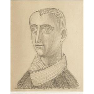 Jean Martin (1911-1996), The Man With The Scarf, Graphite On Paper