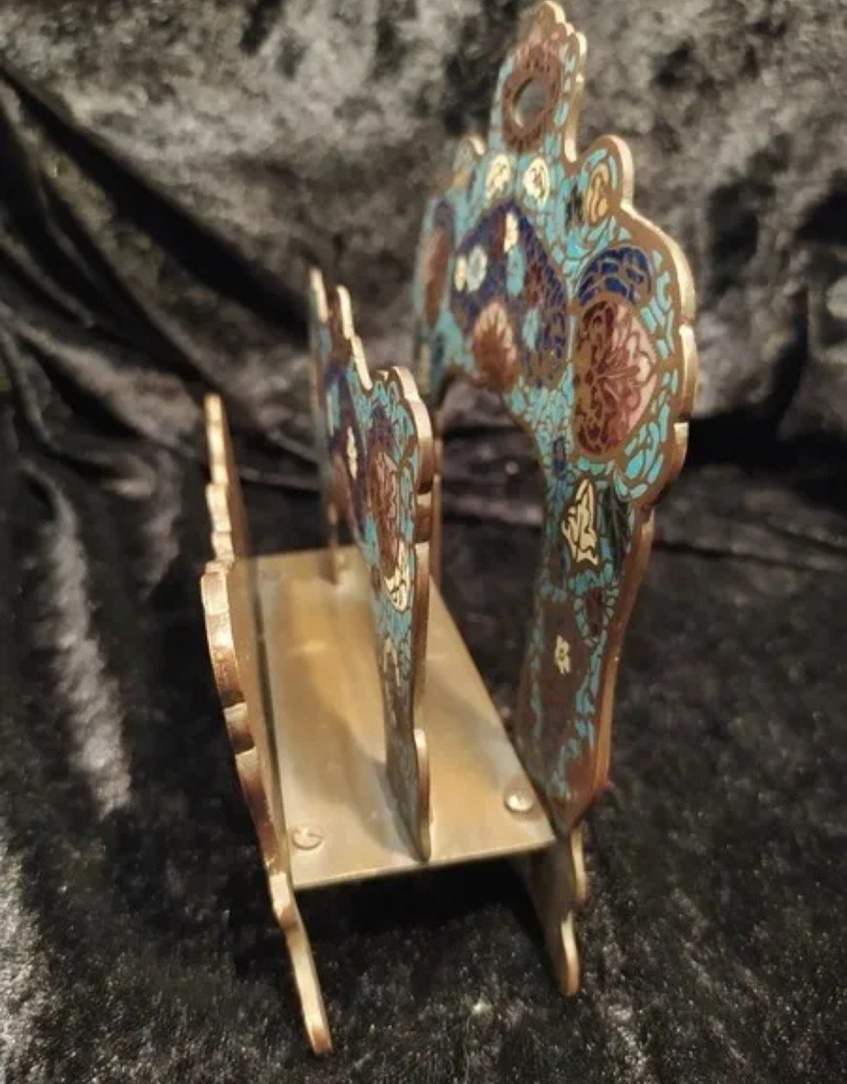 Letter Holder In Cloisonne Bronze, Enameled Decor, 19th Century-photo-2