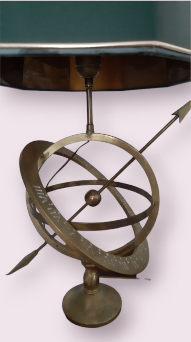 Grande Lampe En Bronze Dorée Sous Forme De Sphère Armillaire, Électrifié-photo-4