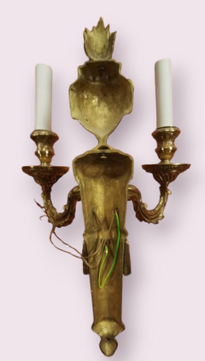 Pair Of Gilt Bronze Sconces, Electrified, Louis XVI Style-photo-1