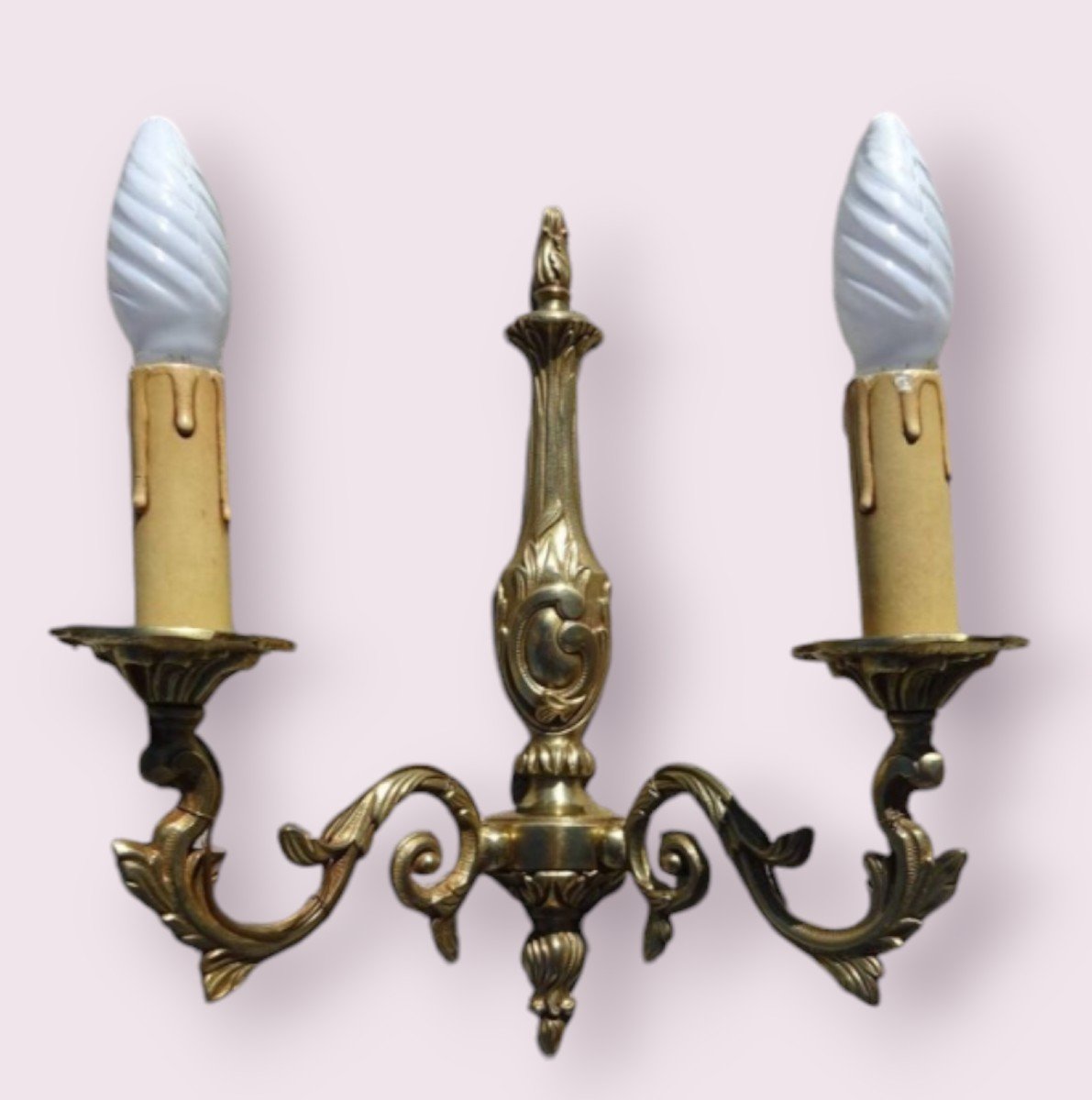 Pair Of Bronze Sconces With Their Lampshades, Electrified -photo-2