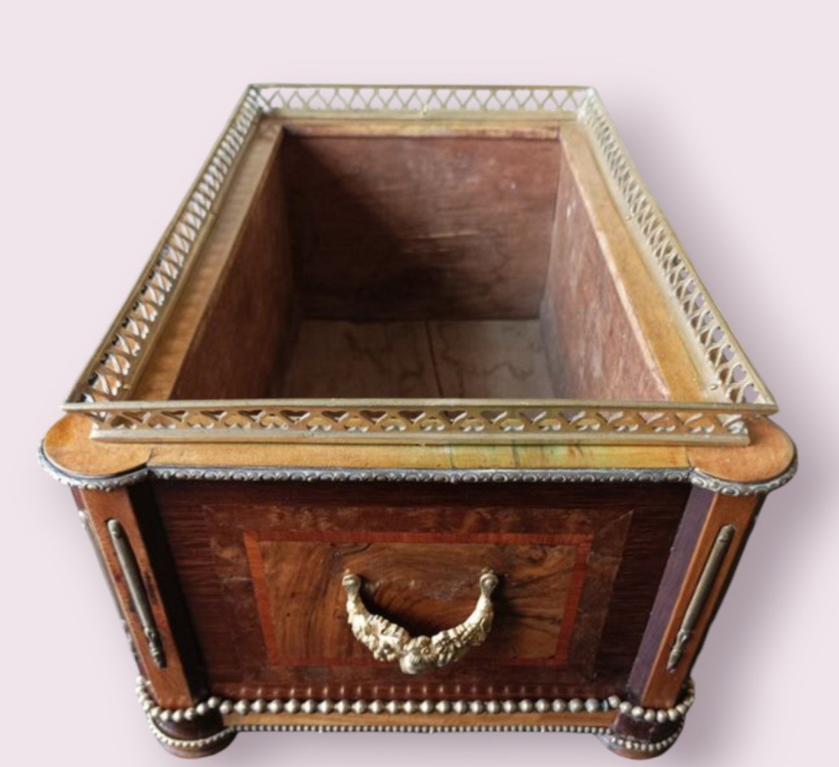 Planter In Solid Wood And Marquetry, Bronze Frame-photo-2