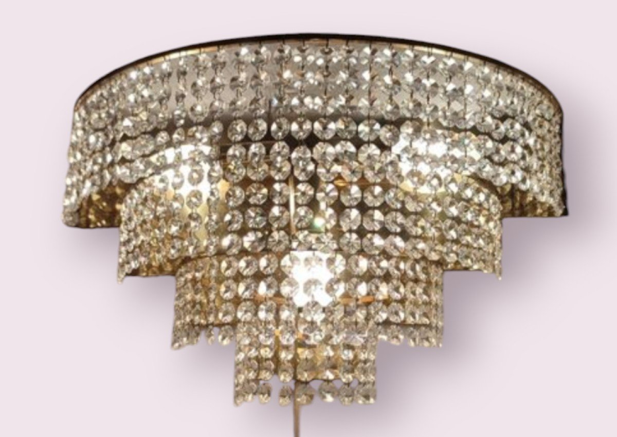 Pair Of Crystal Wall Sconces, Electrified -photo-3