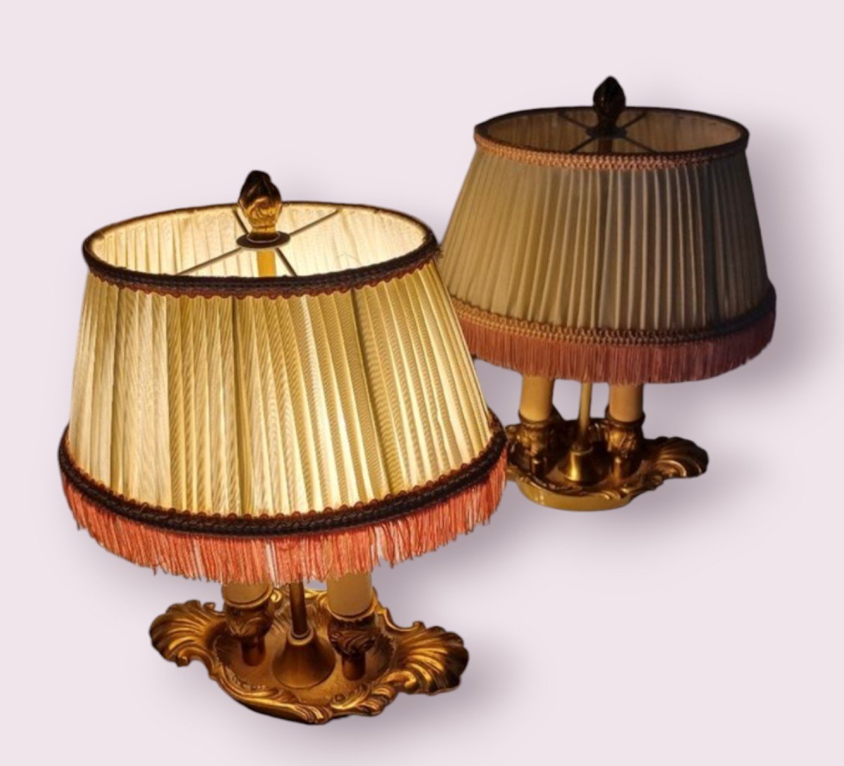 Pair Of Electrified Gilt Bronze Lamps, 19th Century-photo-2