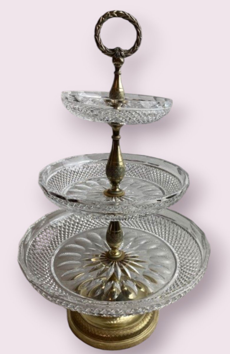 Display Stand, 3-tier Servant In Bronze And Cut Crystal 