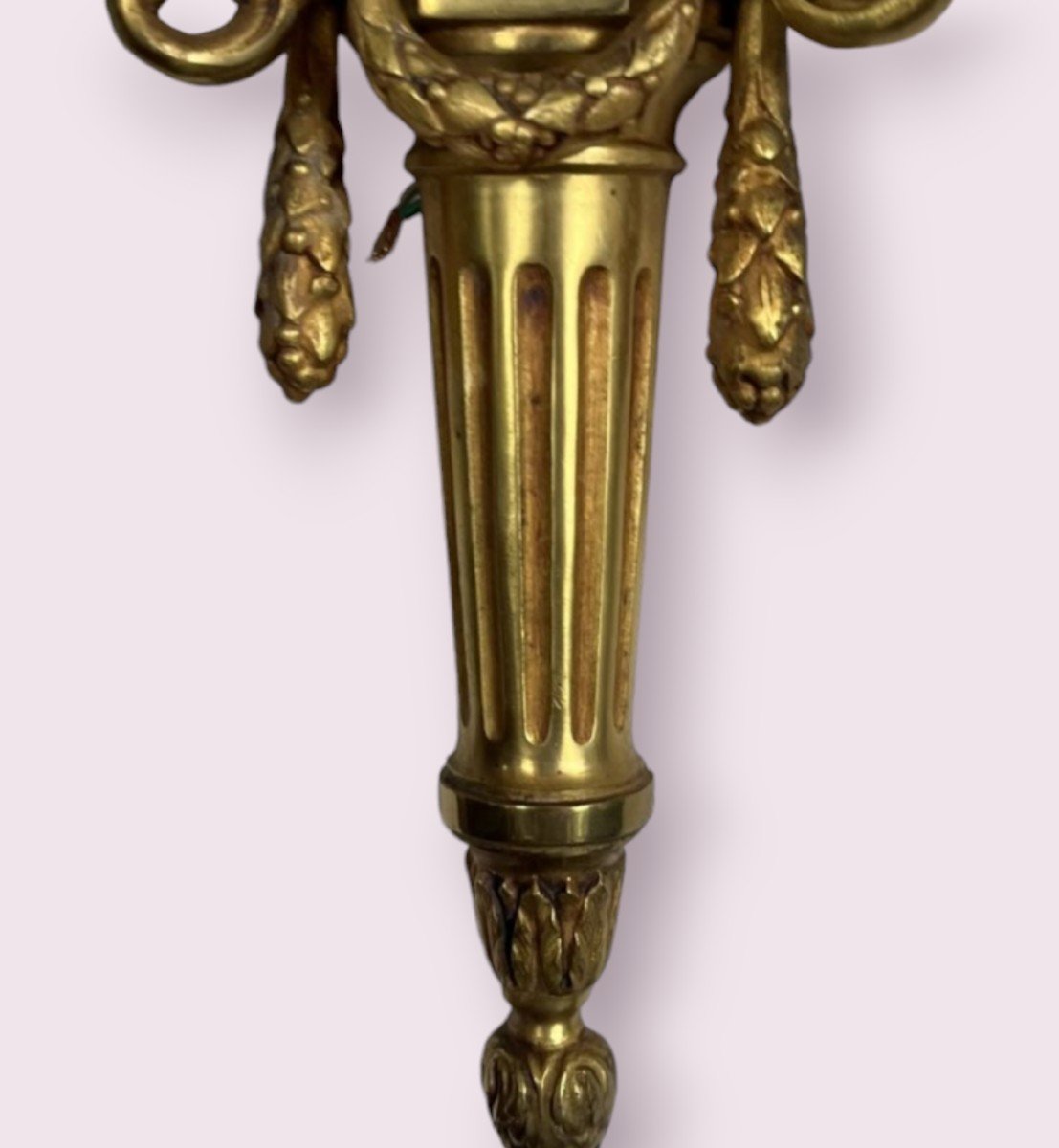 Pair Of Gilded Bronze Sconces, Electrified, Louis XVI Style-photo-1