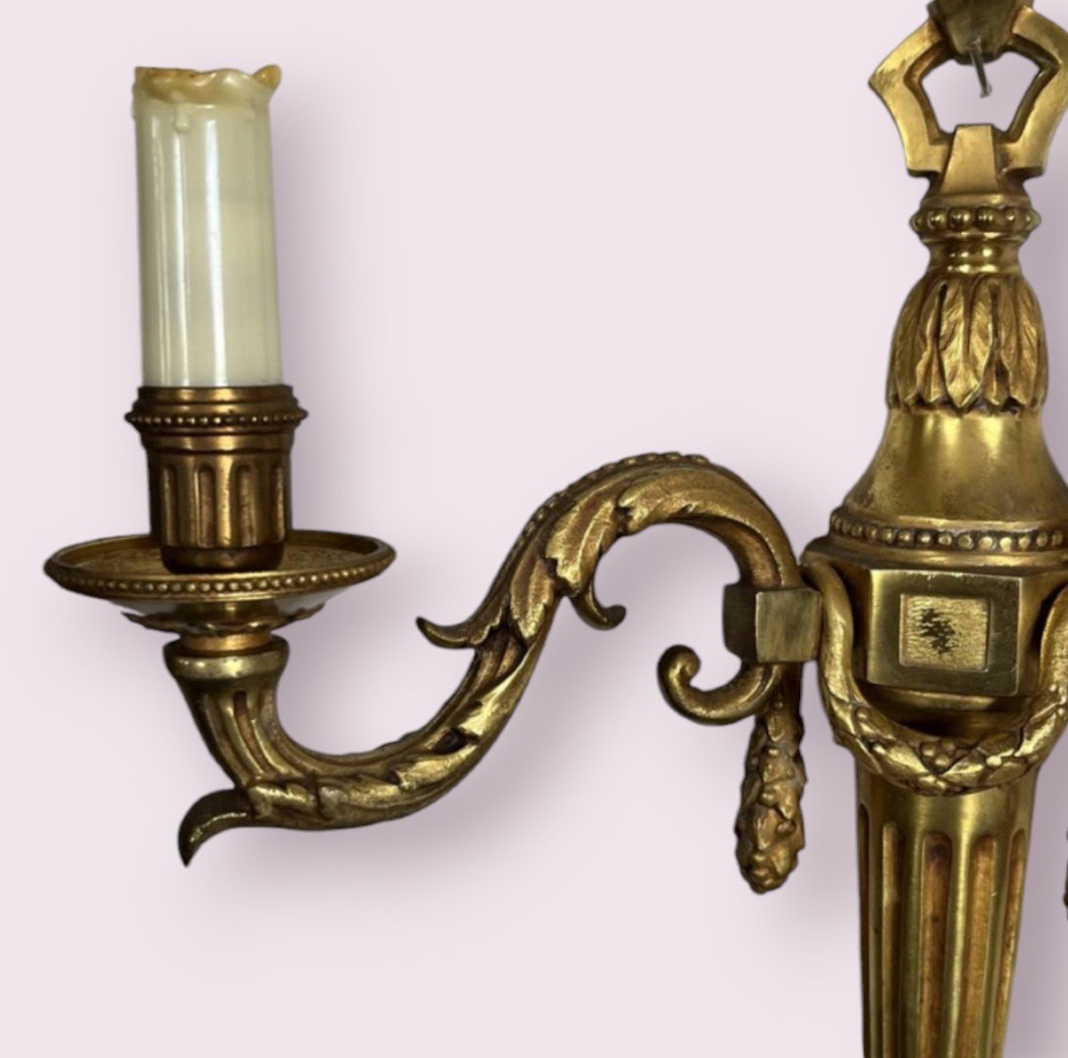 Pair Of Gilded Bronze Sconces, Electrified, Louis XVI Style-photo-3