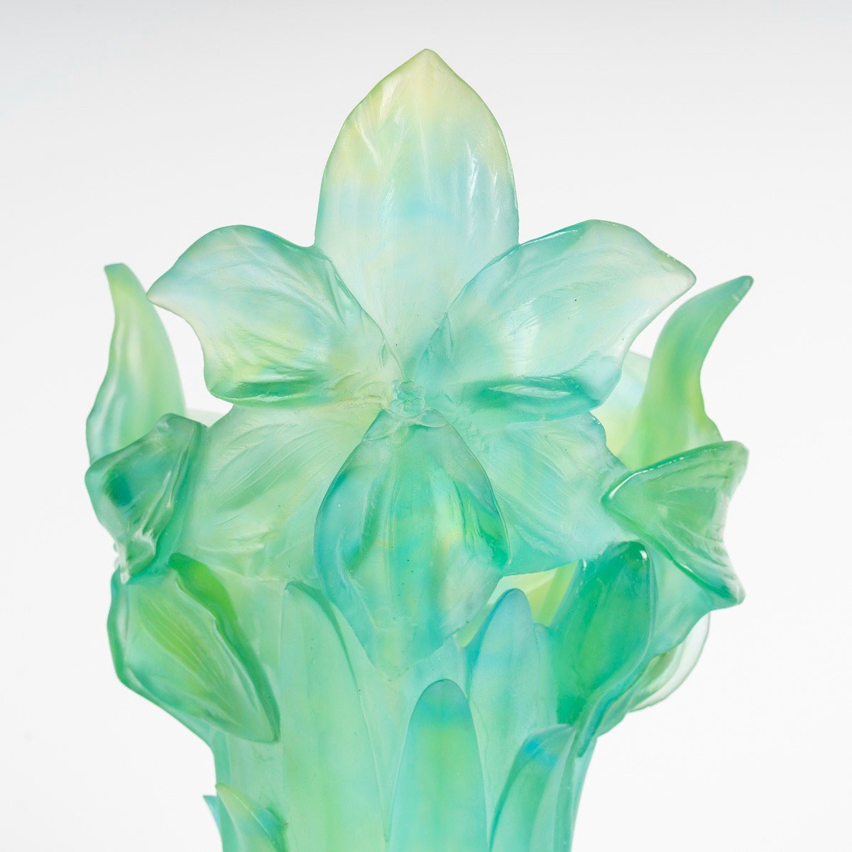 Grand Vase Daum En Pâte De Verre Vert, Collection Amaryllis, Signé Et En Parfait état -photo-2