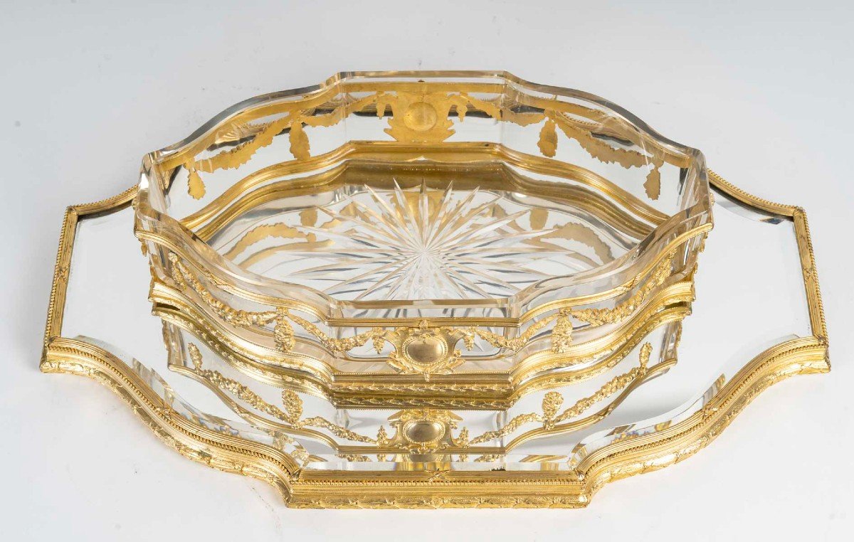 Exceptional Gilt Bronze And Baccarat Crystal Centerpiece, With Its Centerpiece-photo-3