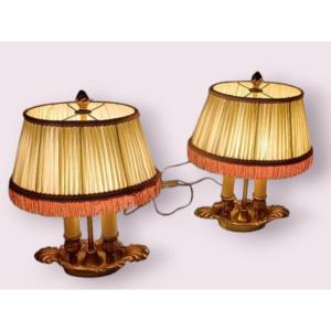 Paire De Lampe En Bronze Dorée Électrifié, XIXeme