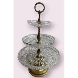 Display Stand, 3-tier Servant In Bronze And Cut Crystal 