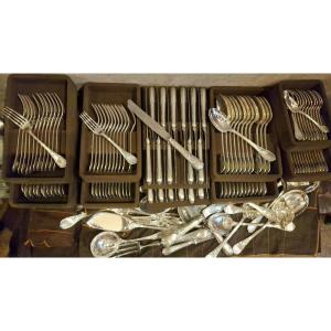 Exceptional Christofle 186-piece Marly Model Silver-plated Metal Cutlery Set