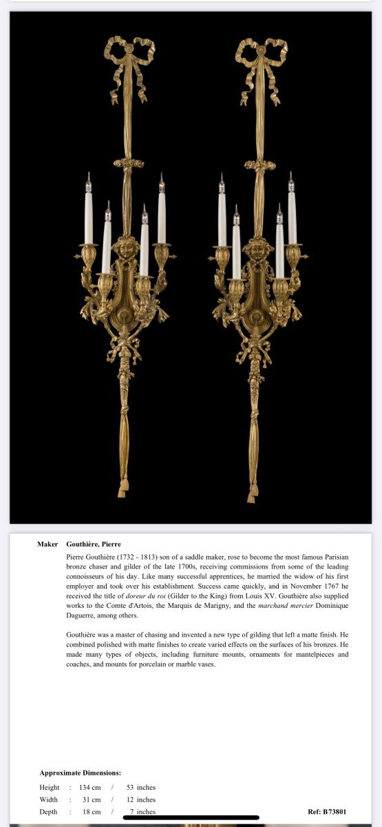 1890/1900′ 3 Paires D’ Appliques Style Louis 16 Bronze Doré D’ Aprés Gouthiere-photo-1