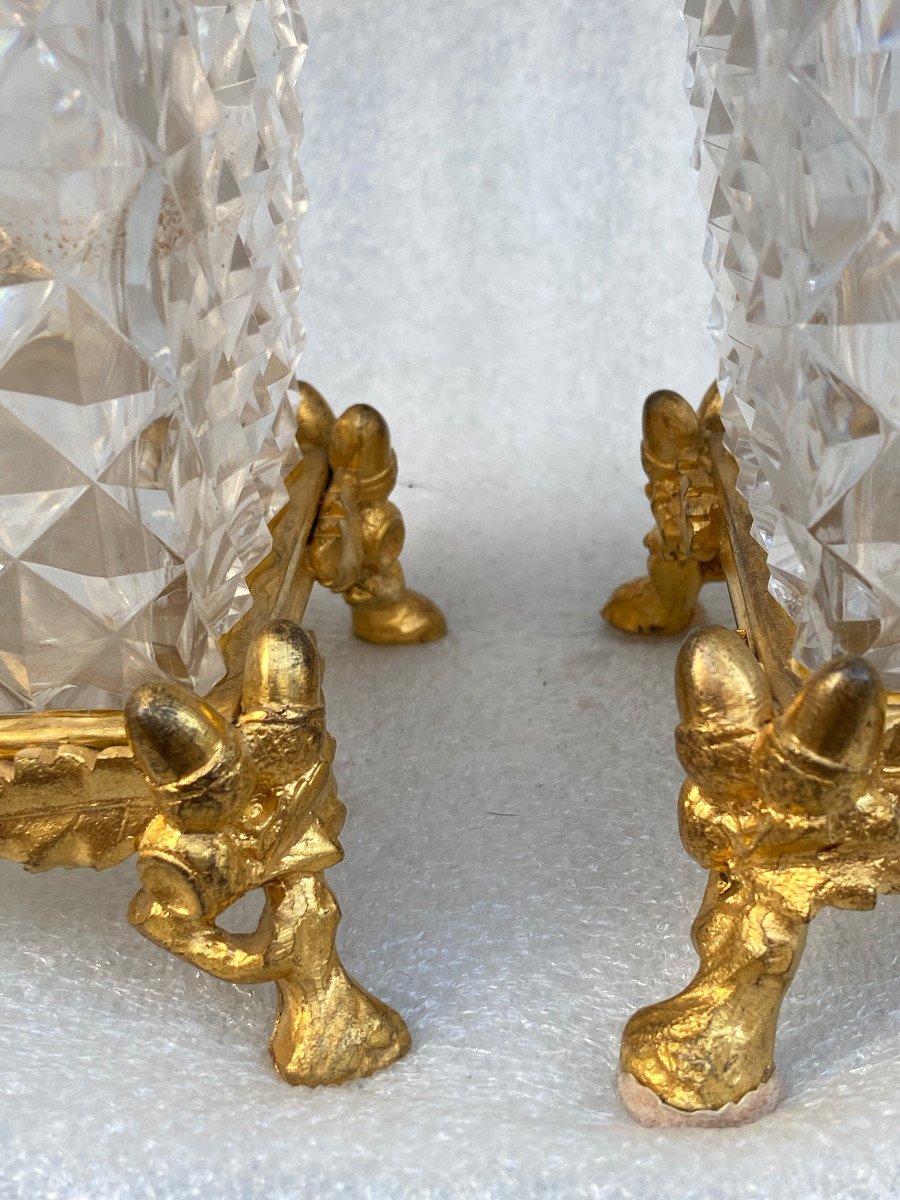 1880′ Pair Of Baccarat Vases, l'Escalier De Cristal, Japanese Period, Gilt Bronze H 28-photo-1