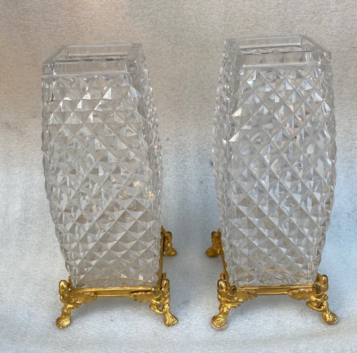 1880′ Paire De Vases Baccarat , L’ Escalier De Cristal,période Japonisante , Bronze Doré H 28 -photo-4