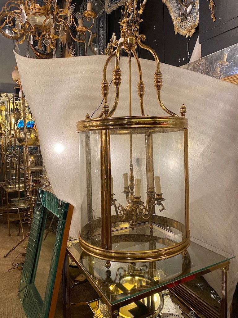 1950’lanterne En Bronze Doré Style Directoire H 120 Cm ø 57 Cm