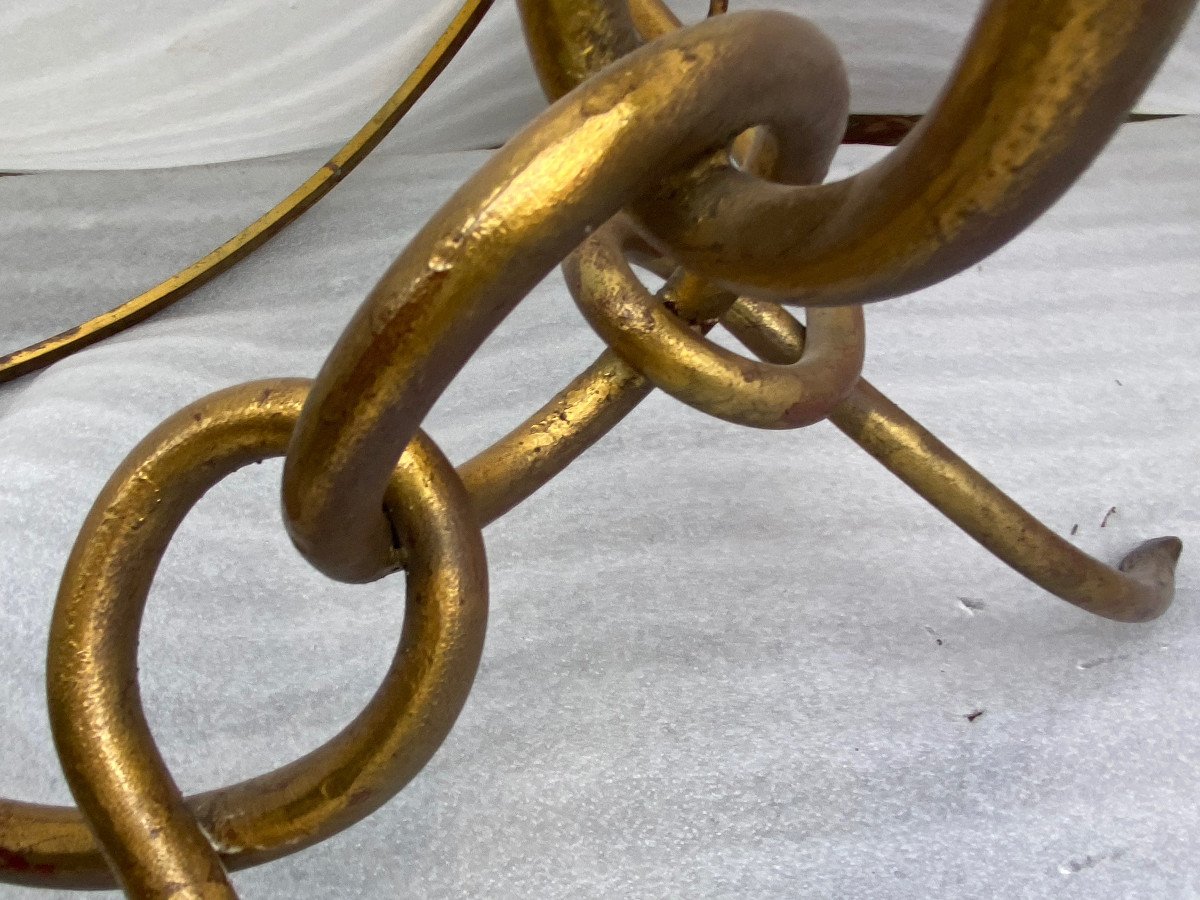 1940′ Coffee Table In Golden Wrought Iron With Entrelacs René Drouet ø 90 H 53 Cm-photo-4