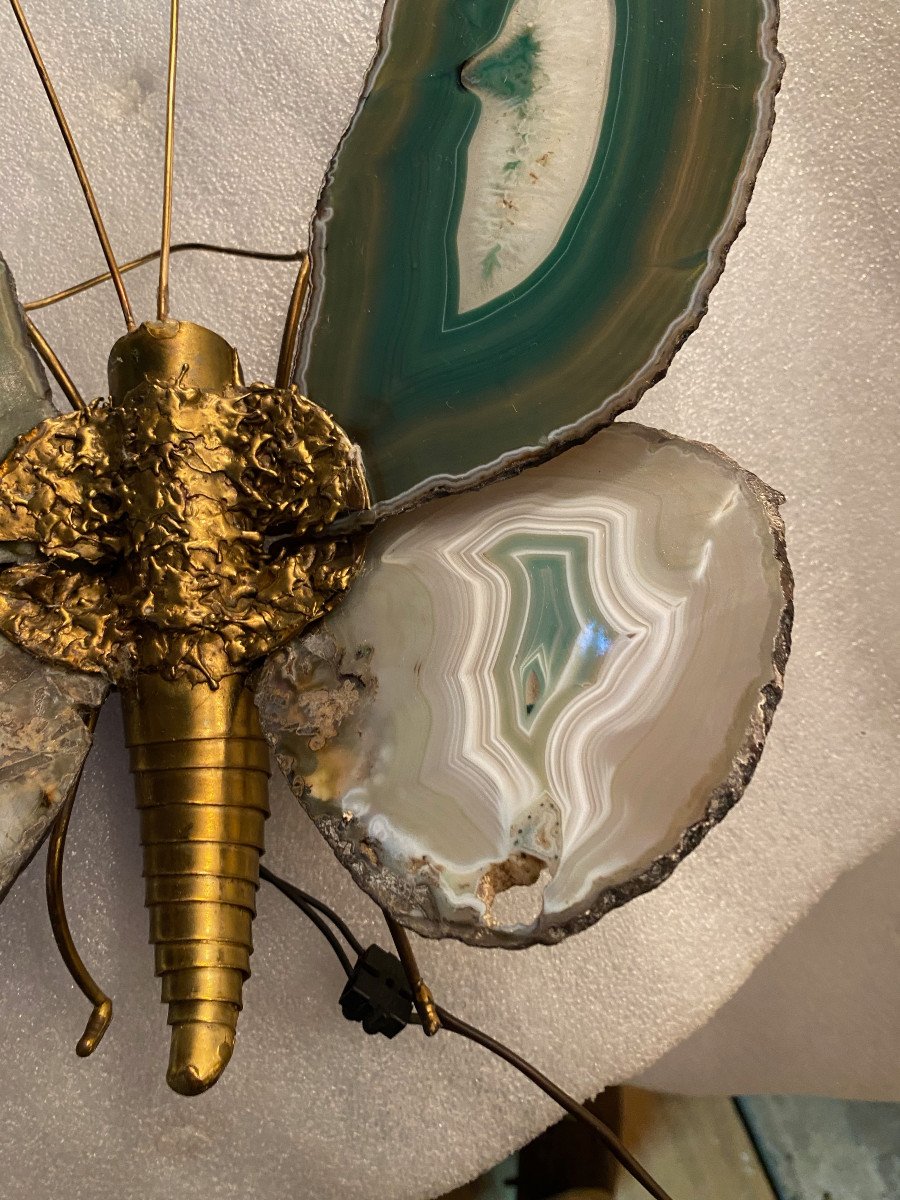 1970 'butterfly Wall Lamp In Bronze Or Brass, Duval Brasseur Or Isabelle Faure,   Agates Wings-photo-2