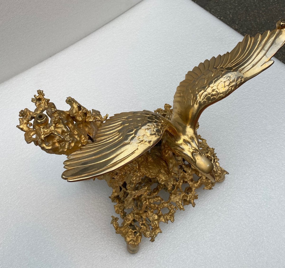 1970′ Table Basse Aux Aigles En Bronze Doré Signée De Boeltz Pour Roméo Paris-photo-2